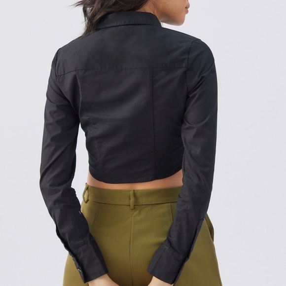 Urban Outfitters Jolie Ruched Button Down Top NWT Size S - Black - Picture 2 of 9